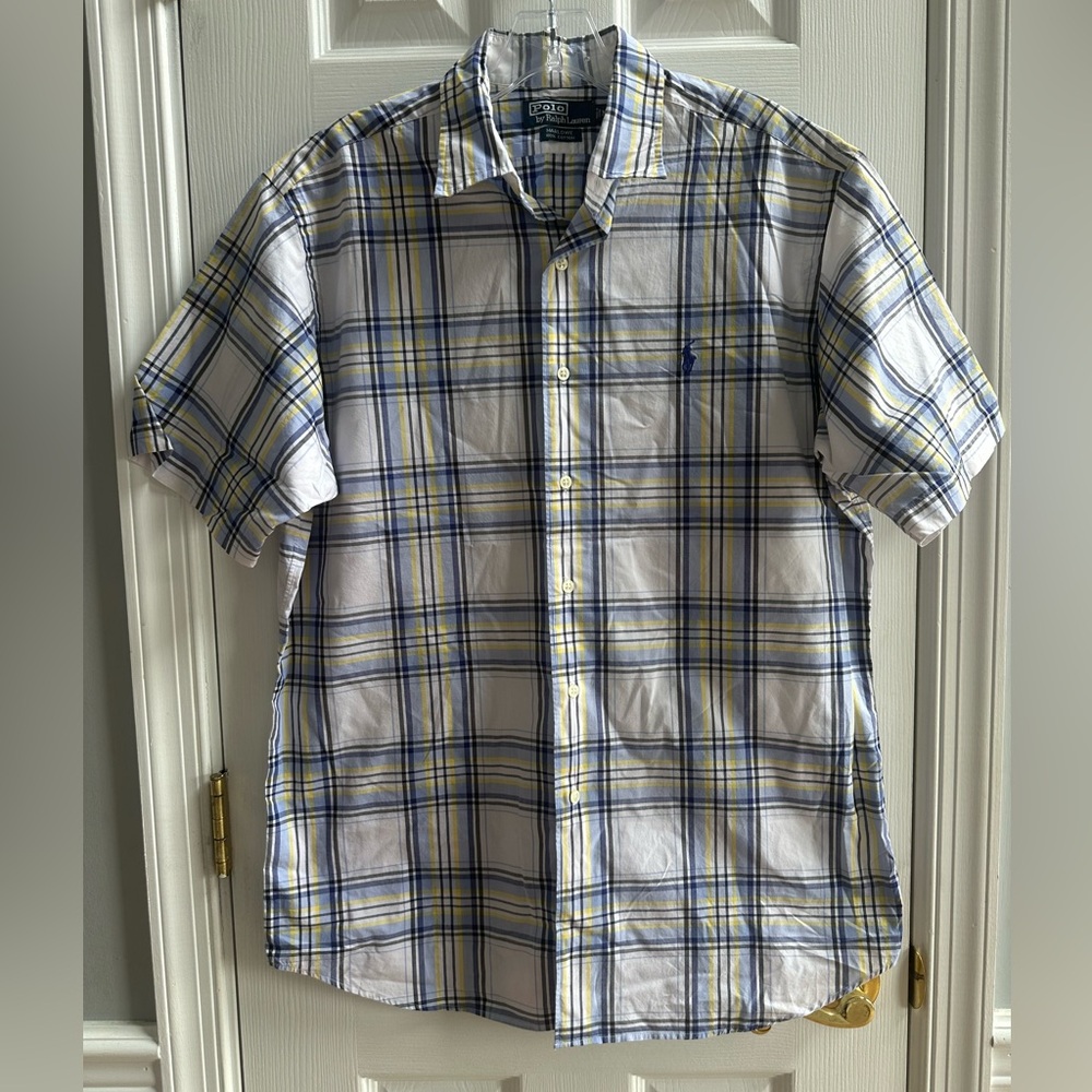 Polo Ralph Lauren Mens M Short Sleeve Button Down Shirt Marlowe Plaid Cotton